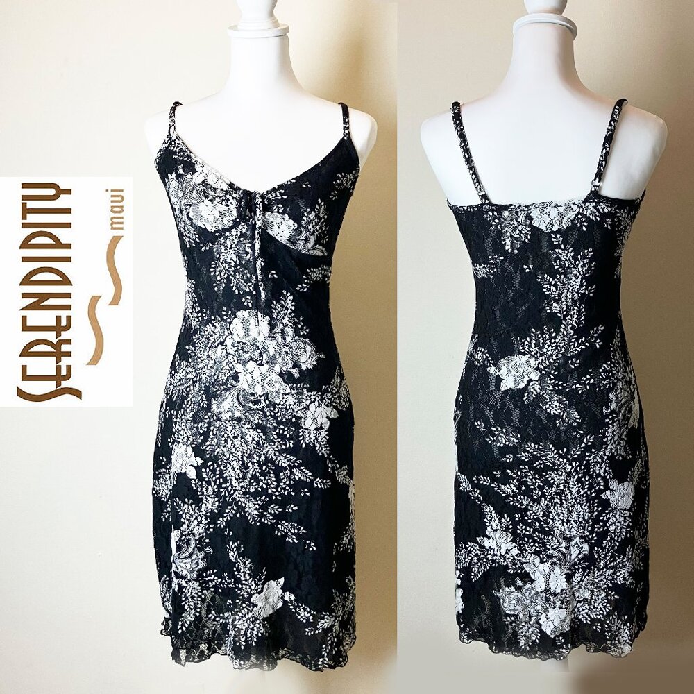 Serendipity Maui Sundress | Abstract Black & White Floral Print | Size S | EUC